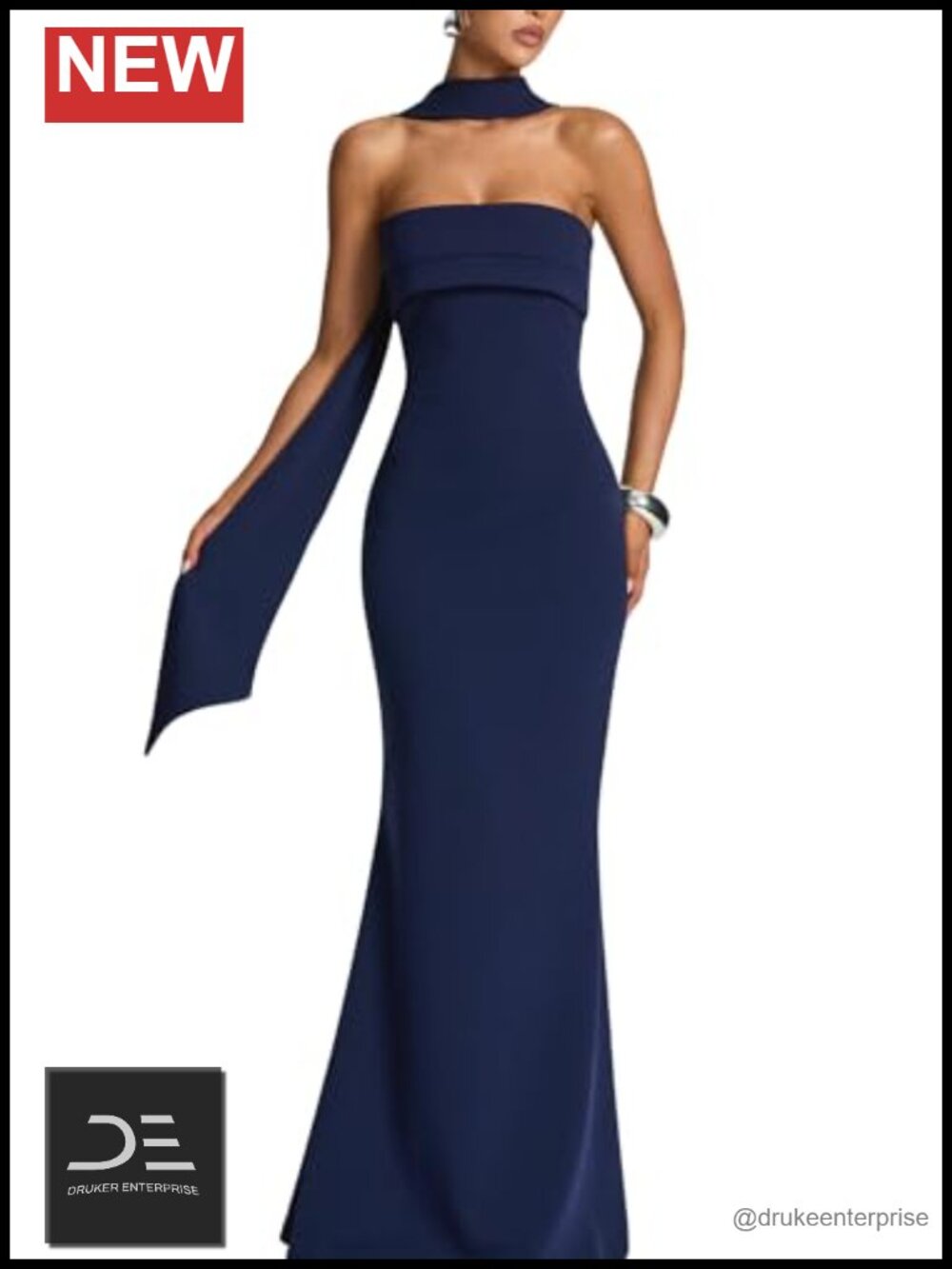 Women's Bodycon Maxi Dress with Detachable Choker Scarf Formal Wedding Guest